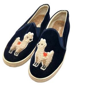 Soludos Velvet 3D Llama Sneakers Navy Blue Slip On Shoes Size 6